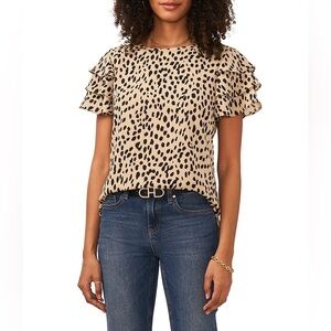 Vince Camuto Tan and Black Animal Print Blouse Sz M